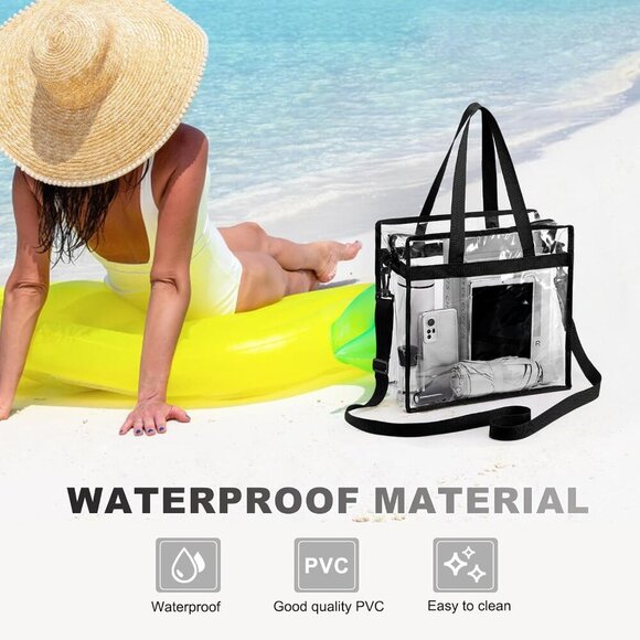 Adjustable Zippered Clear Tote Bag for Music Festivals - Stylish & Functional - Picture 4 of 6